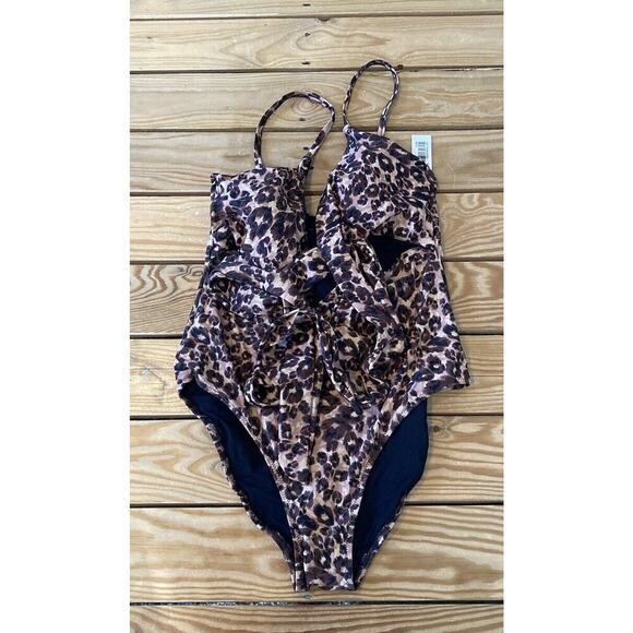 NWT $62.95 Aerie Wrap Top One Piece Swimsuit Size Medium Long Women’s Brown - Picture 1 of 6